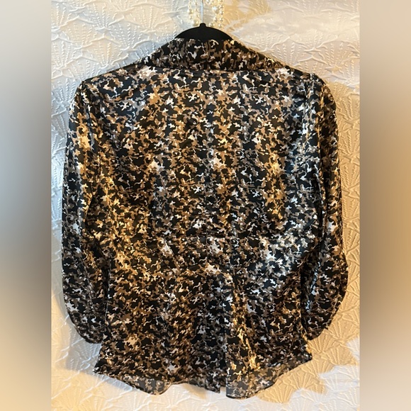 BCBGMaxAzria Black & Gold Ruched Satin Blouse - Picture 7 of 8